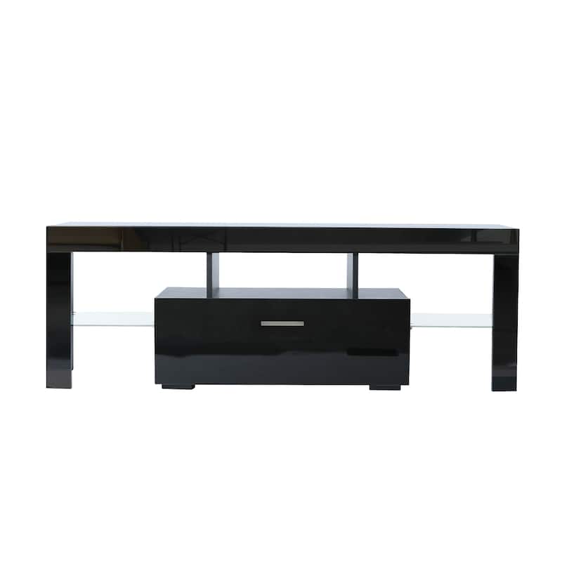 Black 51" TV Stand with LED & Glass Shelf for TVs Up to 55"