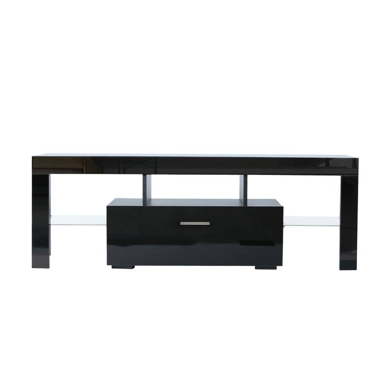Modern 51-Inch TV Stand with 16-Color RGB LED Lights, Remote Control, and Storage Drawers for TVs up to 55 Inches.