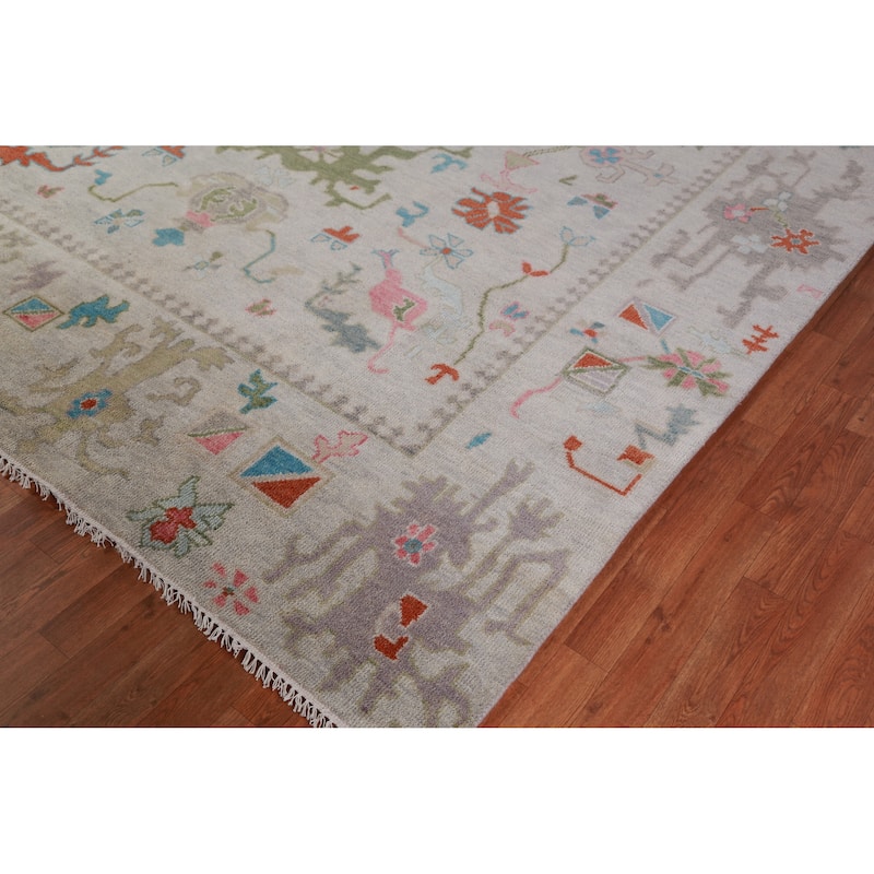 Floral Oushak Indian Area Rug Transitional Handmade Wool Carpet - 8'11" x 12'2"