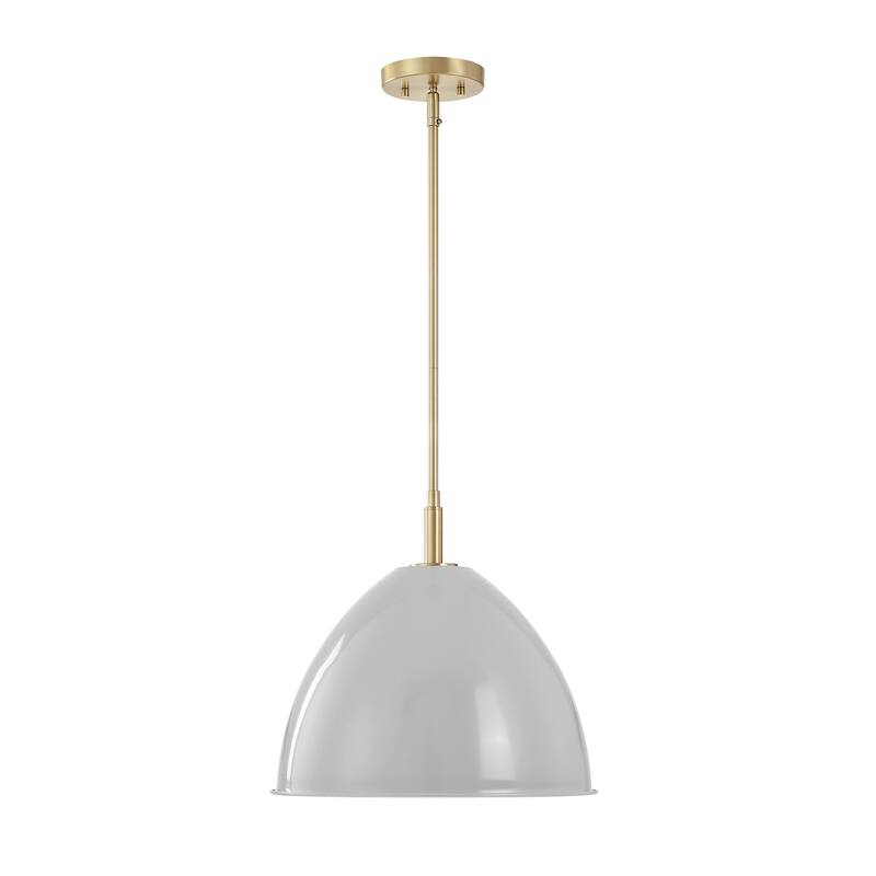 Biba 15 in. 1-Light Brushed Gold Modern Pendant Light Grey Sky Metal Shades