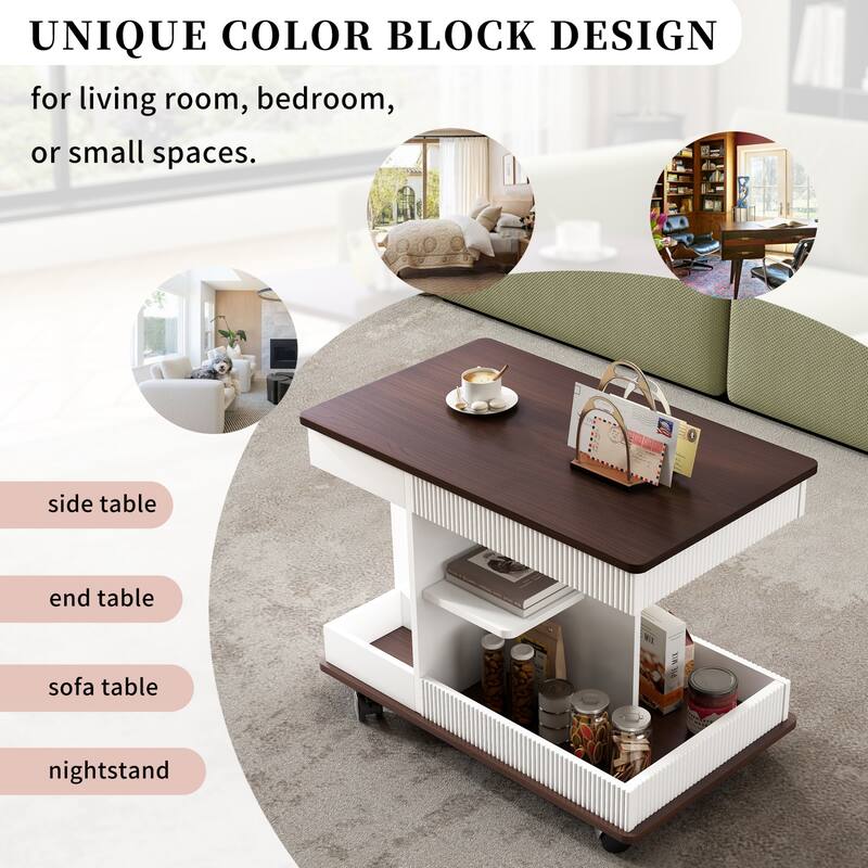Modern Multifunctional Sofa Side Table with Lift-Top, 360°Rotating Top and Storage Space
