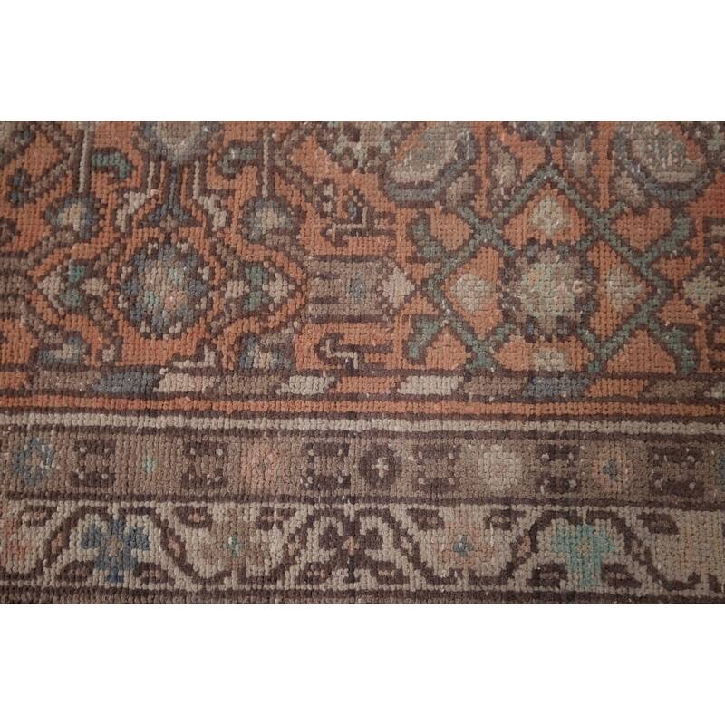 Distressed Hamedan Vintage Persian Runner Rug Hand-Knotted Wool Carpet - 3'5" x 9'4"