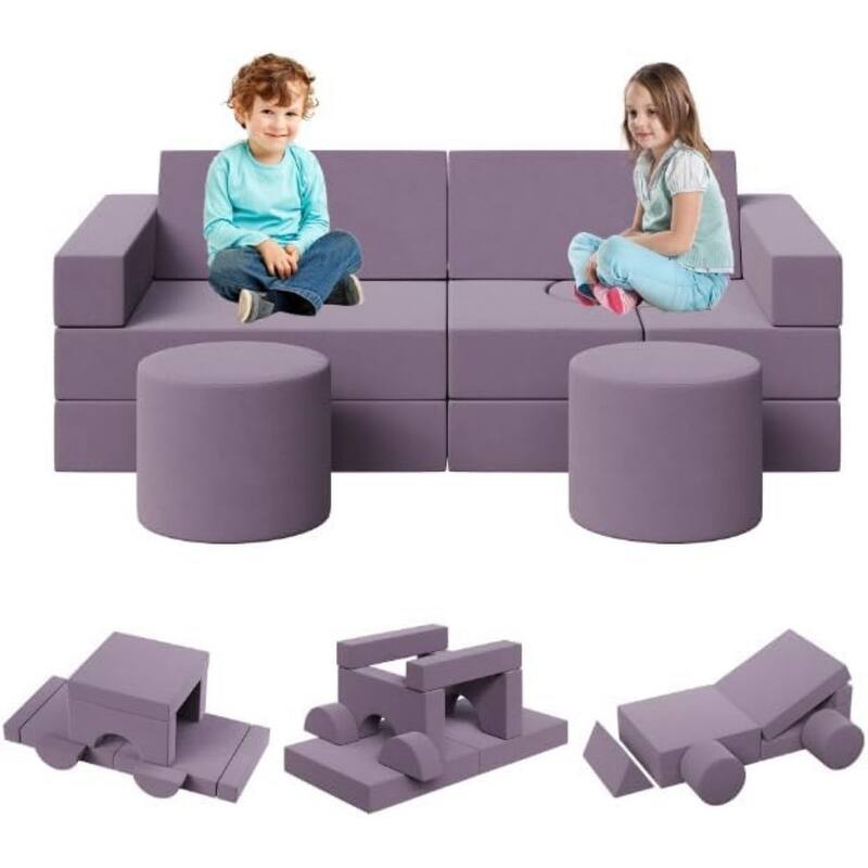 Kids Modular Play Couch, 13 Pcs Toddler Couch With Washable Velvet Covers - Purple