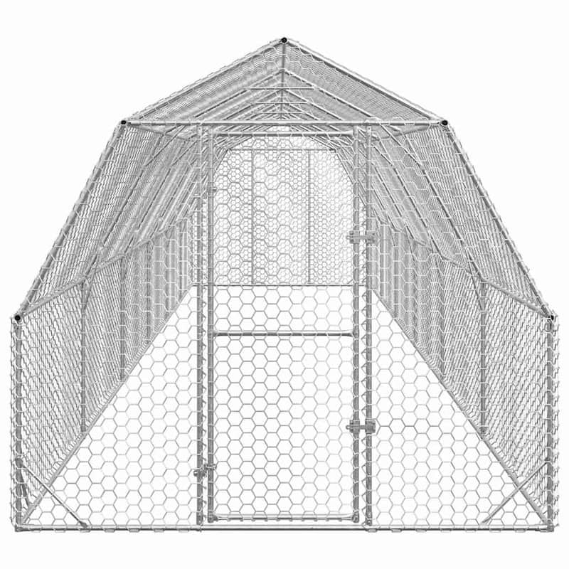vidaXL Chicken Run Gray Galvanized Steel Durable Chicken Run - 98.4 x 39.6 x 88.8