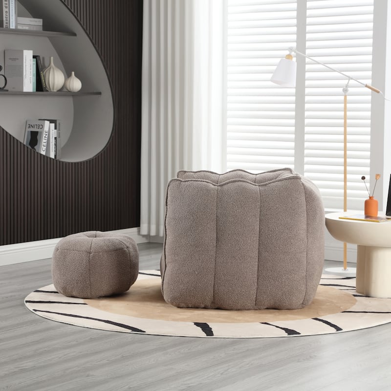 Soft Chenille Square Lazy Sofa Chair with Footstool