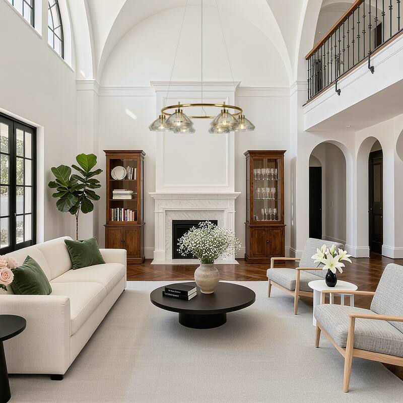 Modern 6-Light Chandelier Gold Ring with Mercury Glass for Kitchen Dining Room - 38.8 " L × 8.3 " H