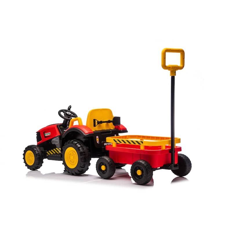 Kids Ride On Tractor with Trailer, Red Remote Control Electric Tractor Ride on Car with Bluetooth Music