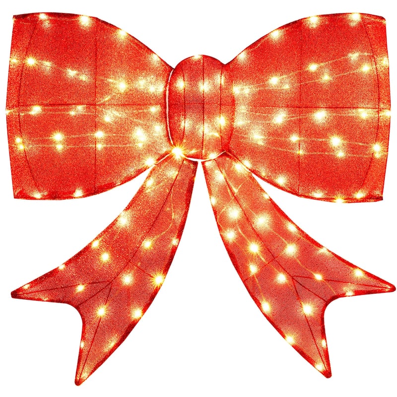 Costway 37” Lighted Christmas Bow Decoration with 150 Warm White LED - Red - See Details