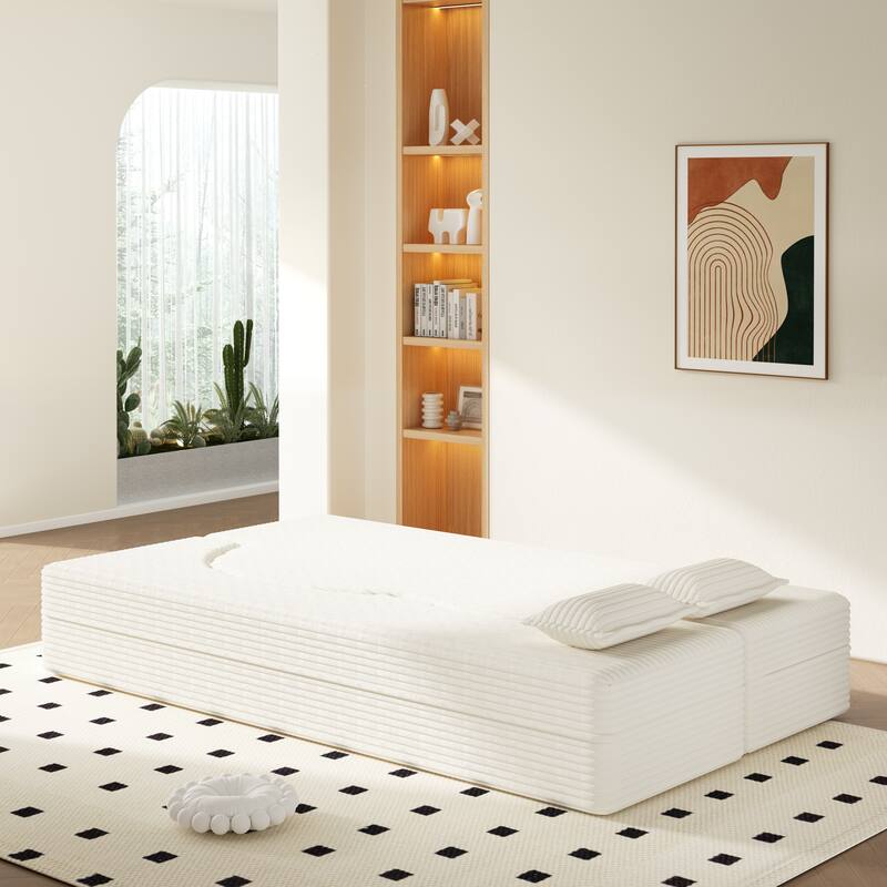 Modern 78.7" Floor Sofa With 2 Pillows For Small Pace Living Room, Convertible Sleeper Sofa Bed