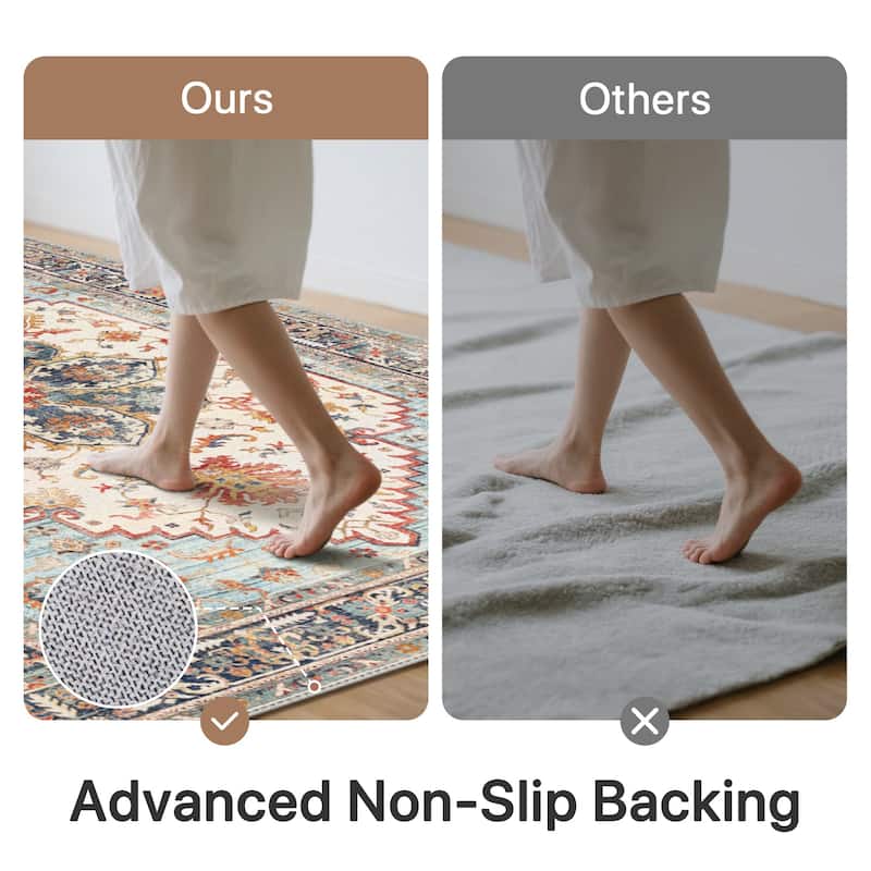 Mcow Vintage Harmony Collection Low-Pile Machine-Washable Area Rug