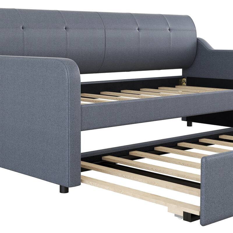 Roomfitters Twin Upholstered Daybed with USB Charging Port and Convertible Pull-Out Trundle