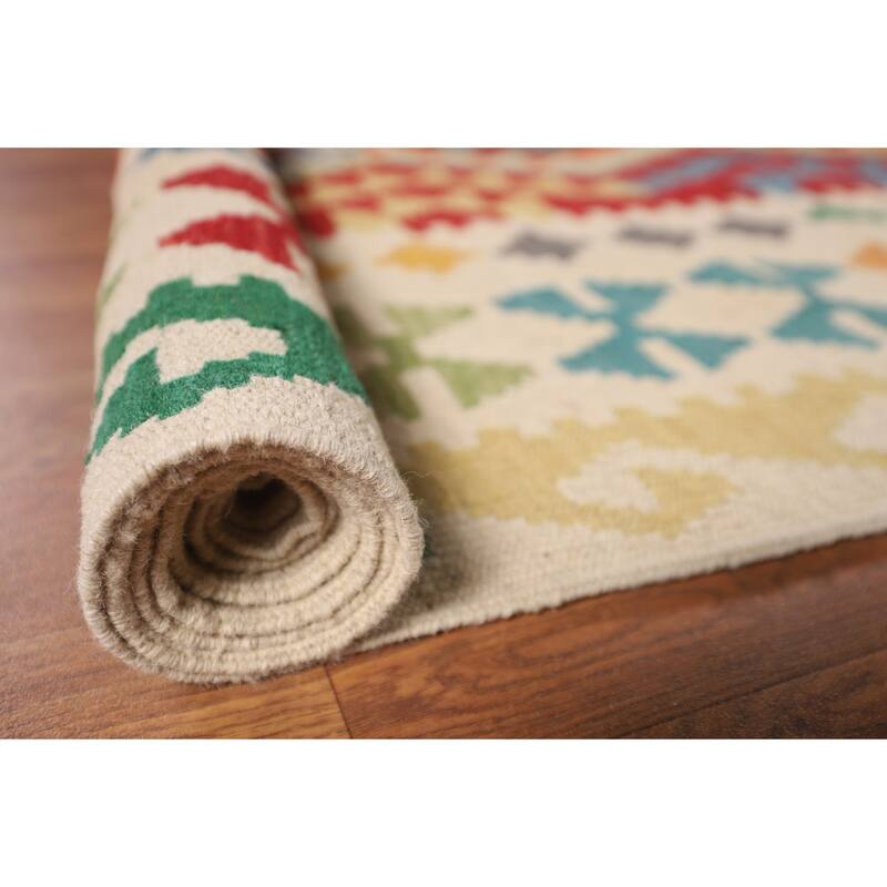 Geometric Multicolor Kilim Oriental Large Rug Flatweave Wool Carpet - 10'1"x 16'4"