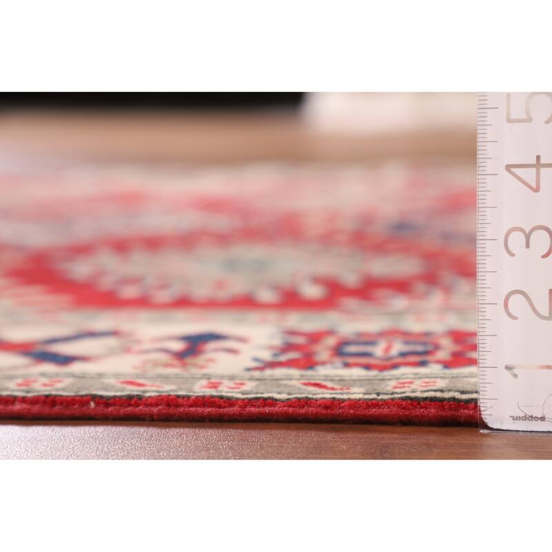 Traditional Red Kazak Rug Hand-Knotted Oriental Wool Carpet - 5'0" x 6'7"