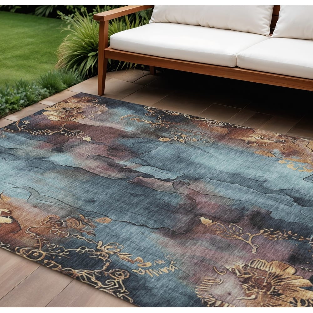 HomeRoots Floral Transitional Rectangle Outdoor Rug