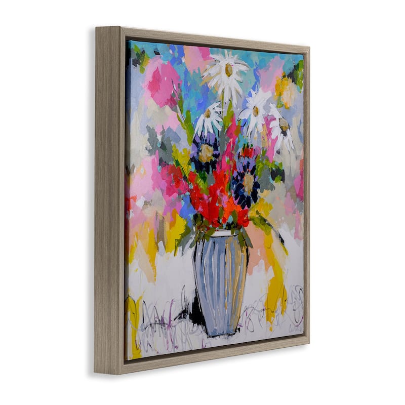 Stupell Bright Clustered Flowers Framed Floater Canvas Wall Art Design By Joan Curtis