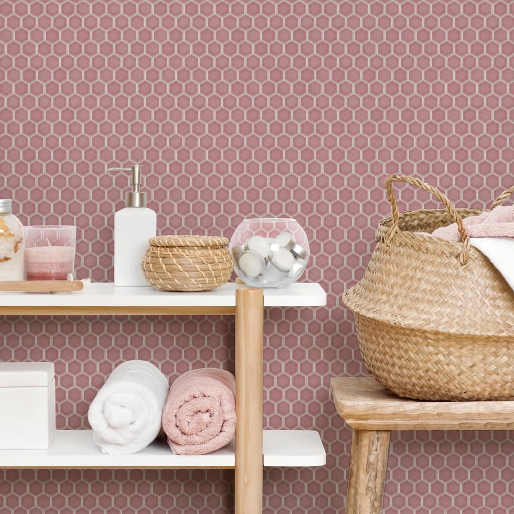 Merola Tile Tribeca 1" Hex Glossy Blush 10-1/4" x 11-7/8" Porcelain Mosaic Floor and Wall Tile