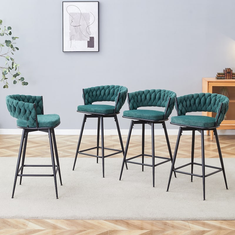 Modern Swivel Bar Stool with Adjustable Foot Pad and Non-Slip Foot Ring, Counter Height Dining Chairs Set of 4 - Antique Green
