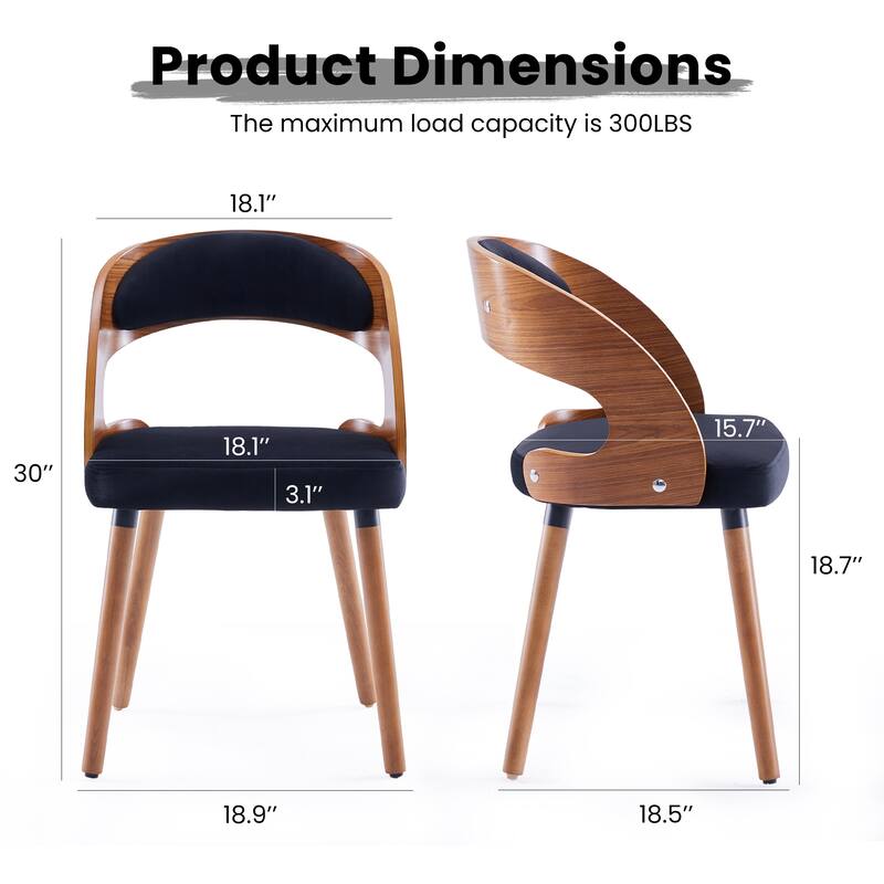 Wood Dining Chairs, Set of 2 Modern Upholstered Dining Chairs with Curved Backrest for Kitchen, Dining Room, Living Room