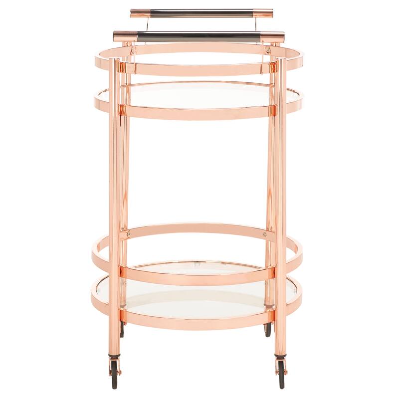 SAFAVIEH Sienna 2 Tier Round Bar Cart-Black Nickel / Glass. - 24" W x 20" D x 34" H