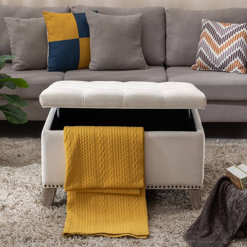 29.5" Wide Velvet Tufted Square Ottoman With Storage