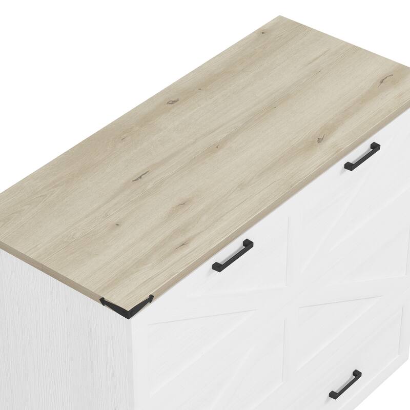 Roomfitters Queen/Full Size Farmhouse Murphy Cabinet Bed with Charging Station, Foldable Platform Bed with Large Storage