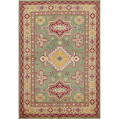 Green Kazak Oriental Accent Rug Handmade Wool Carpet - 3'11" x 6'0"