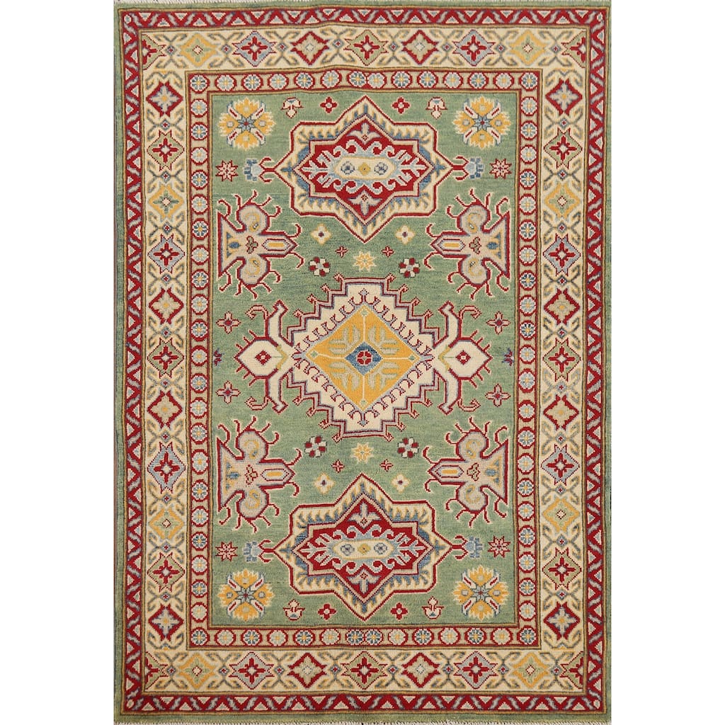Green Kazak Oriental Accent Rug Handmade Wool Carpet - 3'11" x 6'0"
