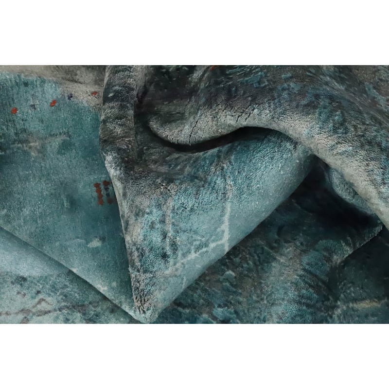 Hand Knotted Oriental Viscose Silk Carpet Modern Pictorial Greys & Charcoal Abstract Area Rug - 7' 10'' X 5' 7''