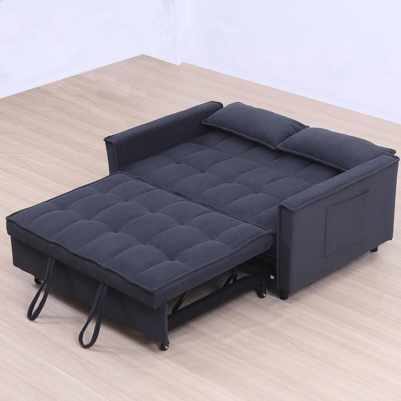 54" Double Buffer Broaching Sofa Bed, Corduroy, Dark Gray