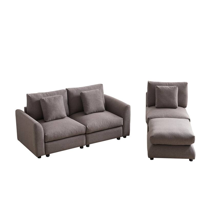 Modern Modular L-Shaped Sectional Sofa with Ottoman, 3 Cushions and 3 Pillows for Living Room