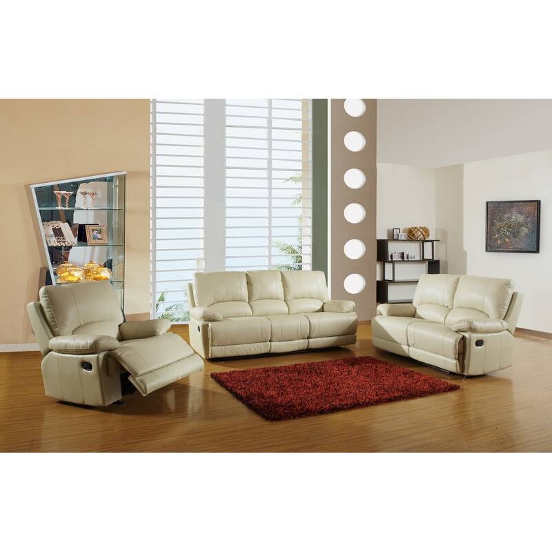 165" Stylish Beige Leather Sofa Set - 195" x 41" x 40"