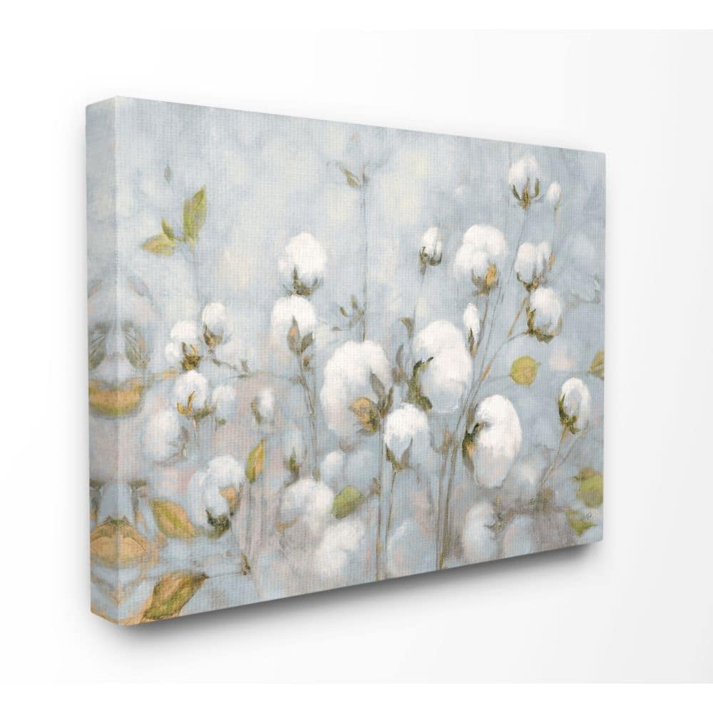 Stupell Cotton Flower Field Neutral Blue Green Landscape Painting,16x20, Proudly Made in USA - Multi-Color