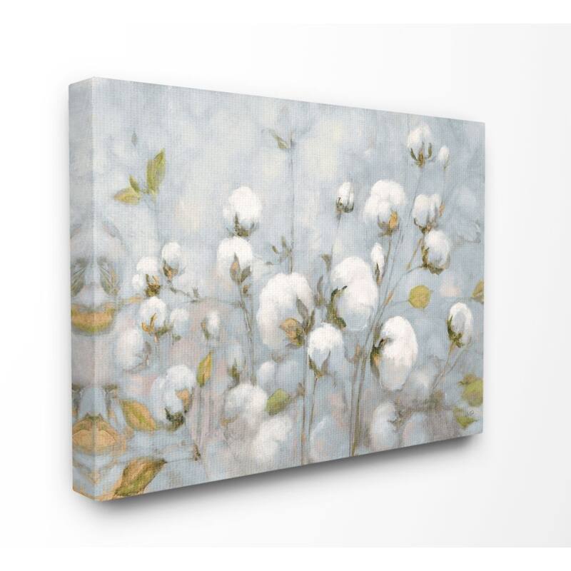 Stupell Cotton Flower Field Neutral Blue Green Landscape Painting,16x20, Proudly Made in USA - Multi-Color