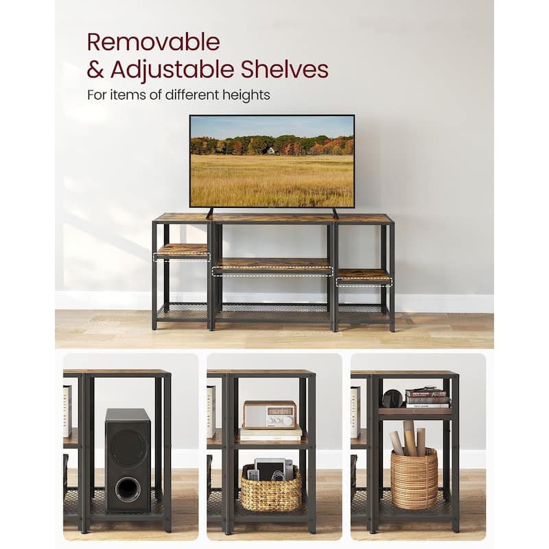 Black Wooden Storage TV Stand for 65 Inch TVs with Shelves and Cabinet - 57.9"L x 15.7"W x 25.6"H