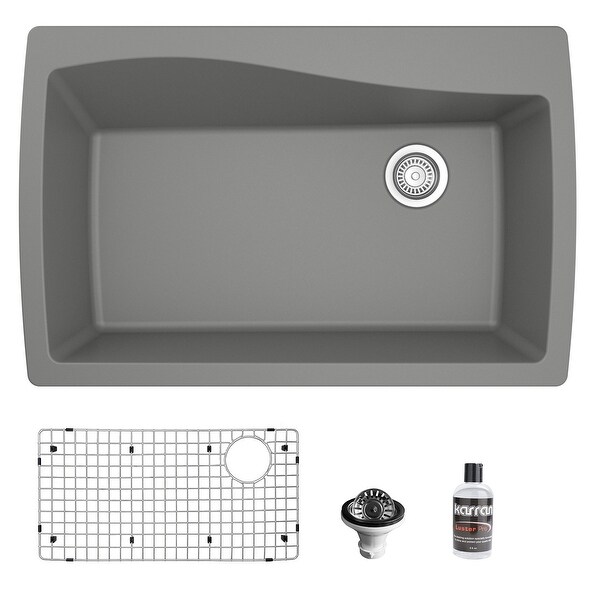 Karran Drop-In Quartz Composite 34 in Single Bowl Kitchen Sink with Accessories. Opens flyout.