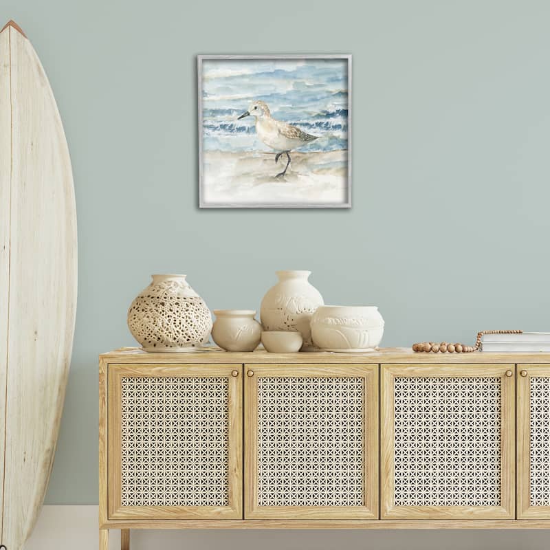 Stupell Balancing Sandpiper on Shore Framed Giclee Art Design By Nan