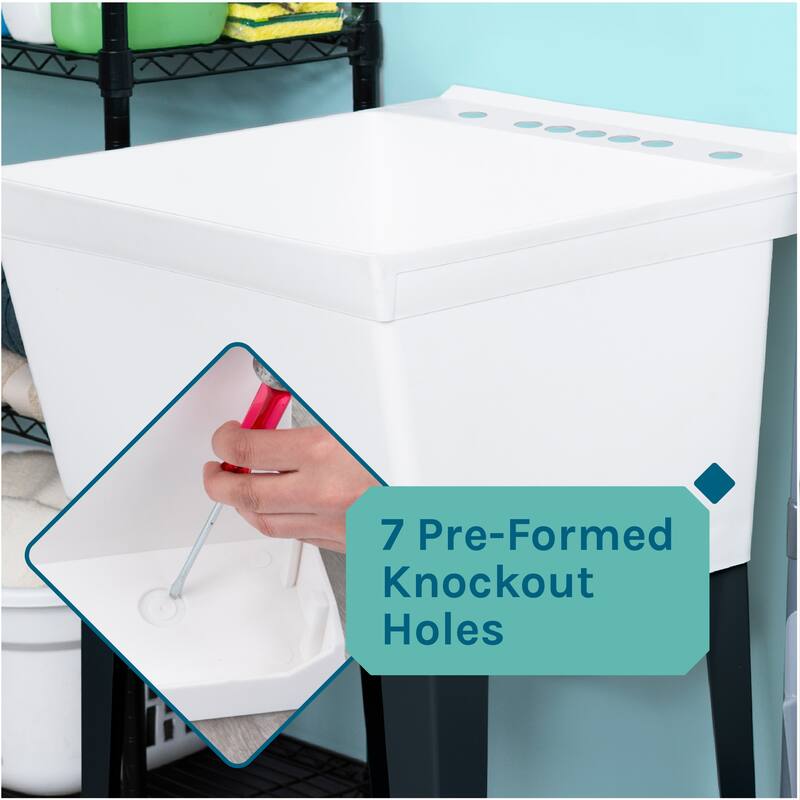 TEHILA Utility Sink Laundry Tub with Black High Arc Coil Faucet