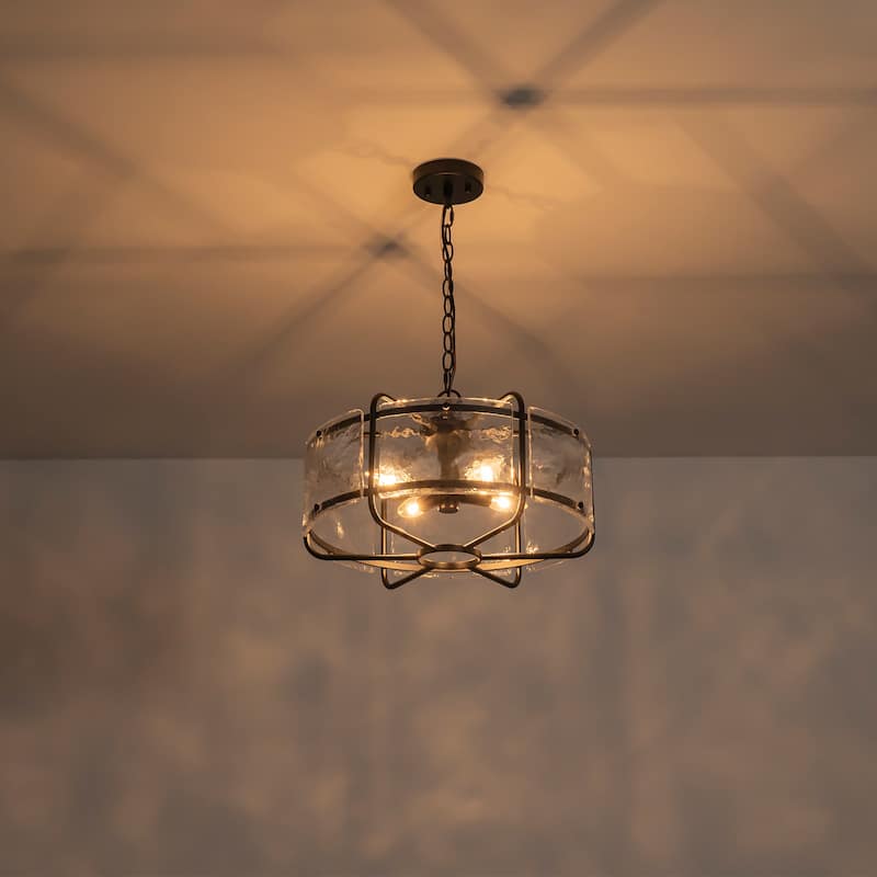Modern 4-Light Hammered Glass Drum Chandelier Pendant Light - W17.91"