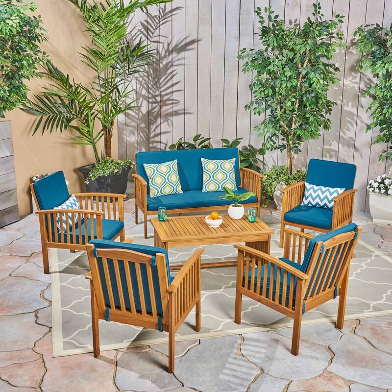 Carolina Outdoor 6-Seater Acacia Wood Chat Set by Christopher Knight Home
