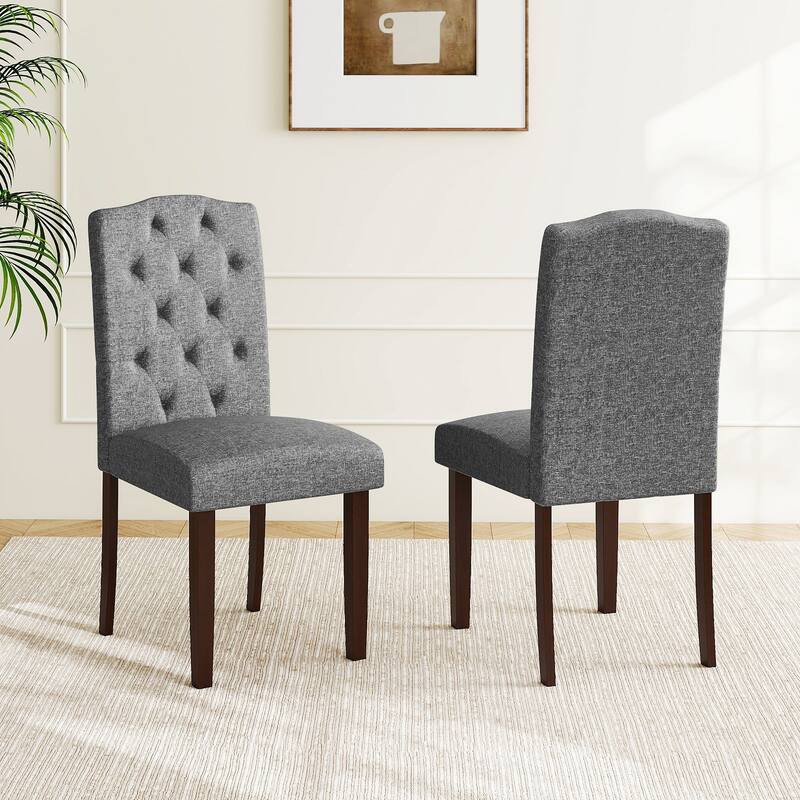 Gymax Wooden Dining Chair Set of 2 Button Tufted Fabric Upholstered - See Details