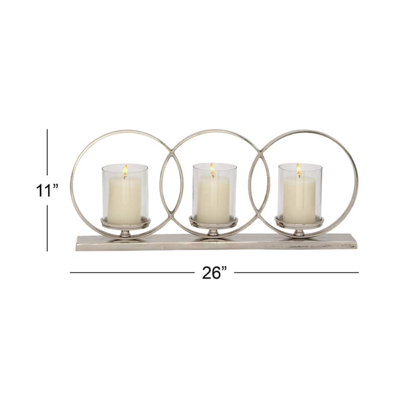 Aluminum Metal Geometric Overlapping Rings Pillar 3 Plate Candelabra - Silver - Roche River Decor - 5"W x 26"L x 11"H