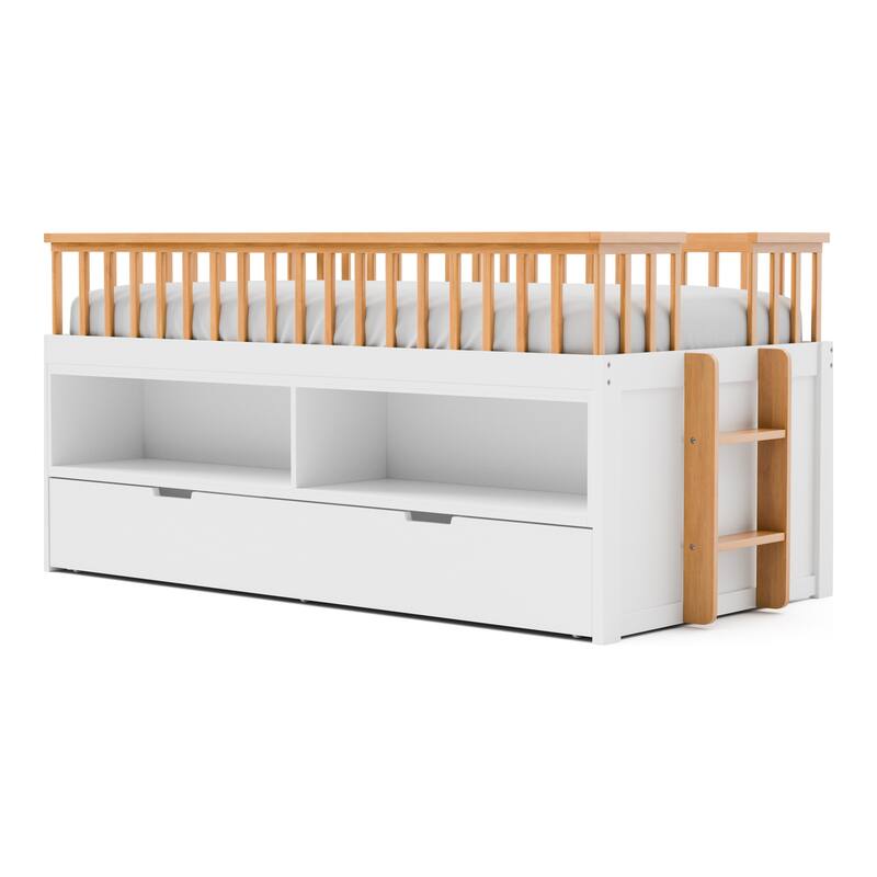 Furniture of America Orville Twin Captain Bed with Trundle and Open Storage Bookcase