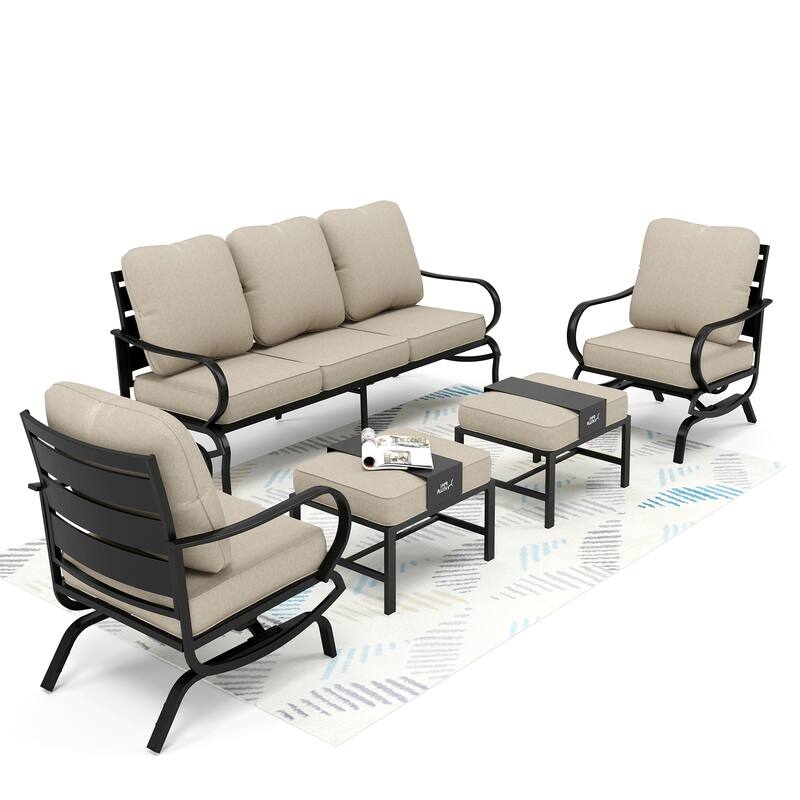 MAISON ARTS 5/7/9-Seat Patio Conversation Set, Outdoor Sofa Set with Single Sofa Chairs, 3-Seater Sofa, Ottoman and Coffee Table