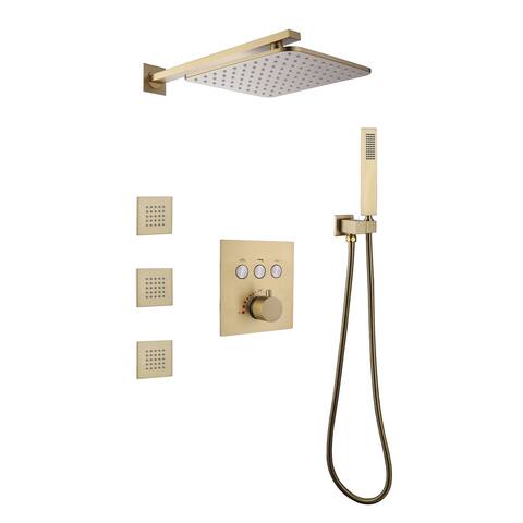 Thermostatic 3-Jet Bathroom Complete Shower System With Rough-In Valve