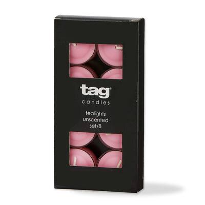 Color Studio Tealight Candles Set of 8 Pink Smokeless Paraffin Wax Burn Time 3 Hrs