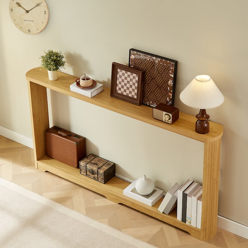 Natural Console Table Side Table with Bottom Shelf, Rustic Side Table Hallway Table Entryway Table for Living Room