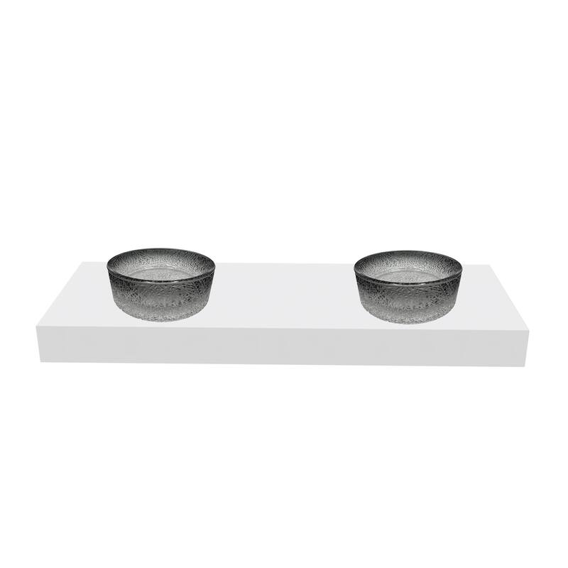 Stadium 16" & 14" Round Decorative Crystal Vessel Sinks With White Base - 60"Countertop - 14"Black Gradient