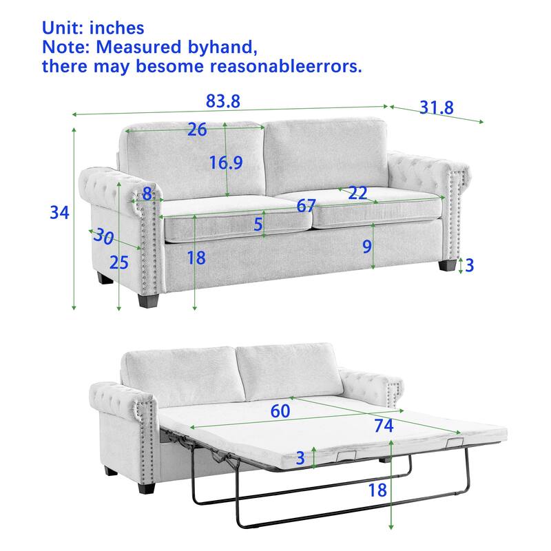 83.8" Convertible Sleeper Sofa,Sectional Sofa with Pull out Bed