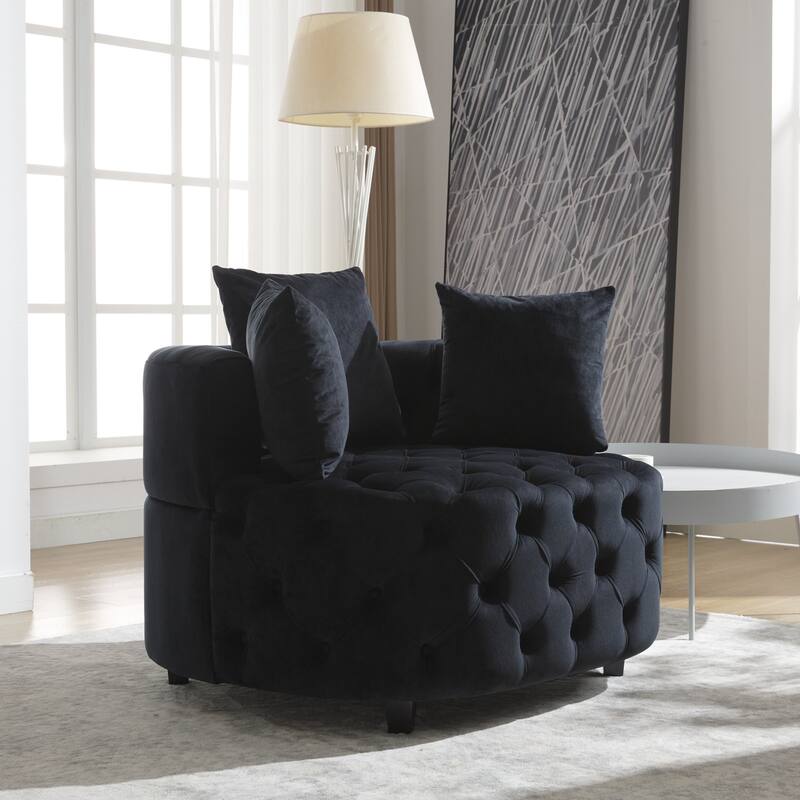 Oversized Barrel Accent Chair with 3 Pillows, Velvet Tufted Upholstered Round Club Chair, Ergonomic Reading Sofa Chair
