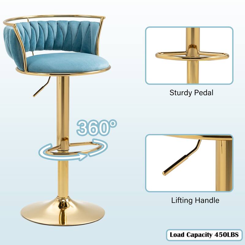 Modern Velvet Adjustable Swivel Bar Stools Set of 2